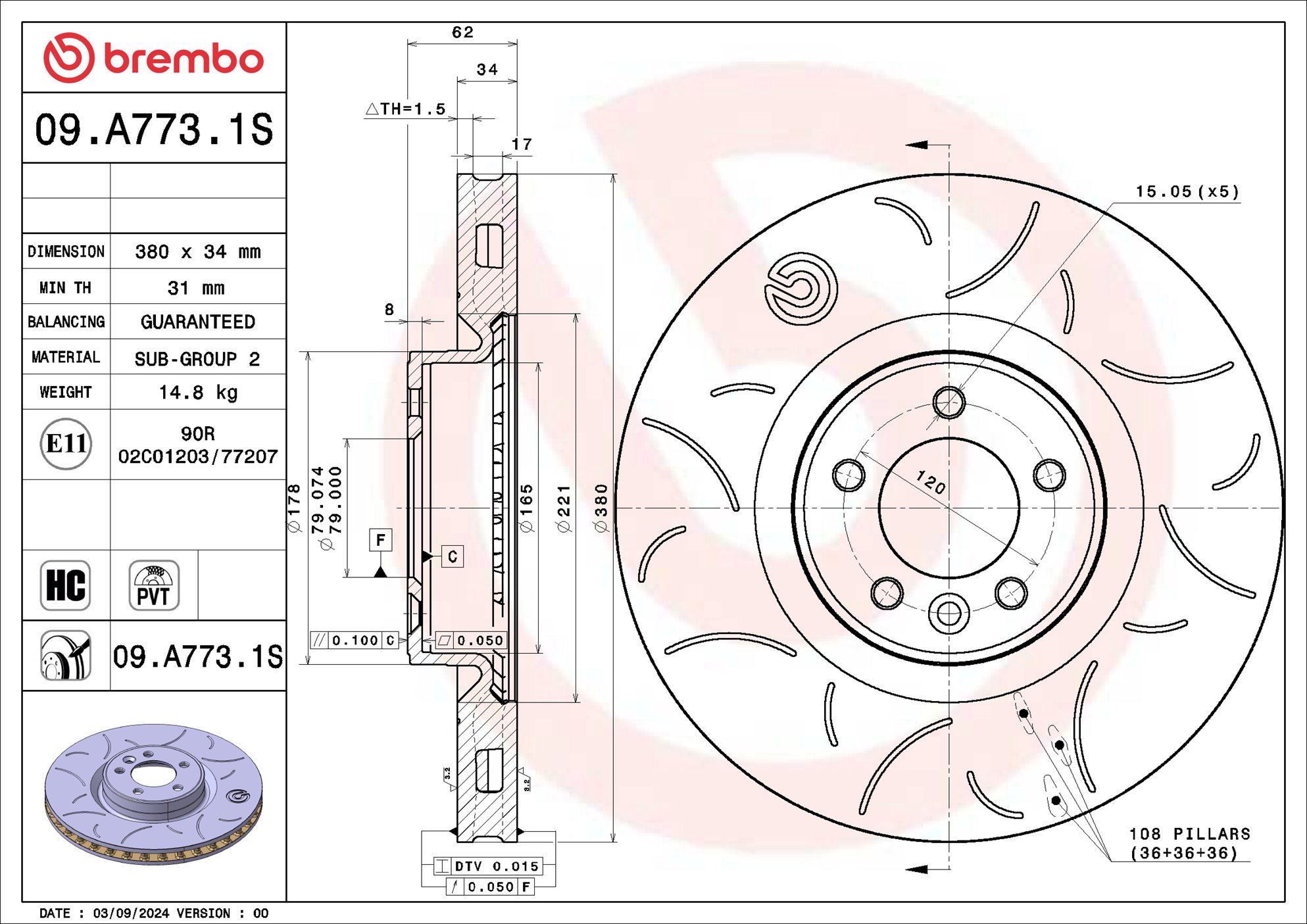 Remschijf Brembo 09.A773.1S