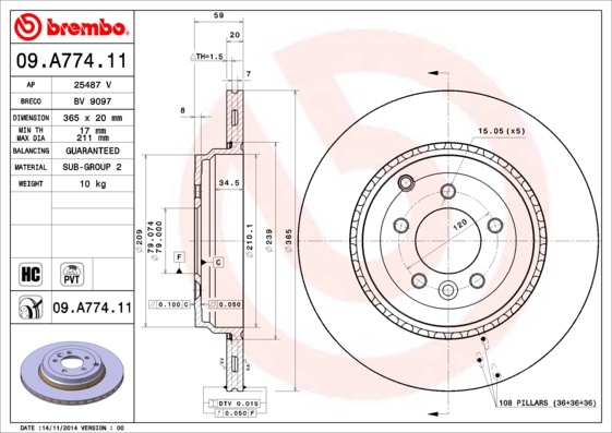 Remschijven Brembo 09.A774.11