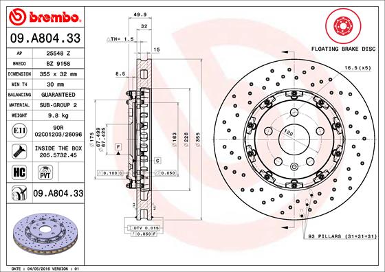 Remschijven Brembo 09.A804.33