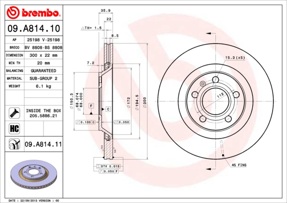 Remschijven Brembo 09.A814.11