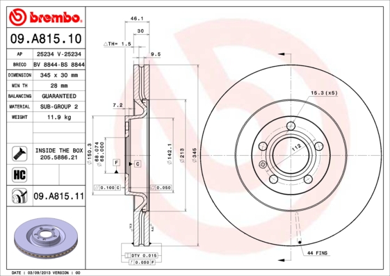 Remschijven Brembo 09.A815.11