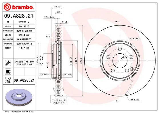 Remschijven Brembo 09.A828.21