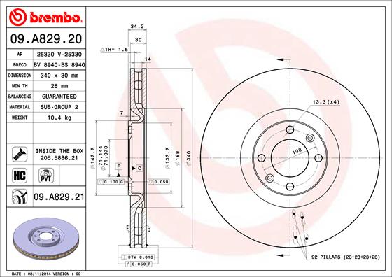 Remschijven Brembo 09.A829.21