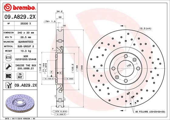 Remschijven Brembo 09.A829.2X