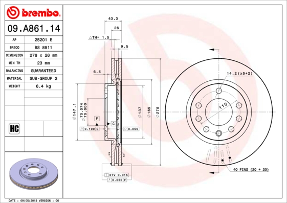 Remschijven Brembo 09.A861.14