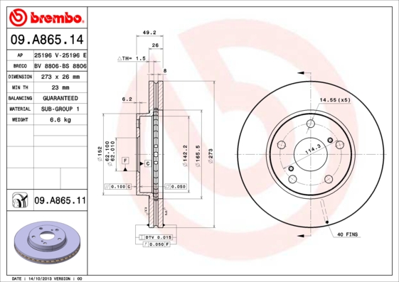 Remschijven Brembo 09.A865.11