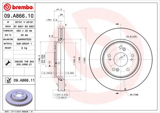 Remschijven Brembo 09.A866.11