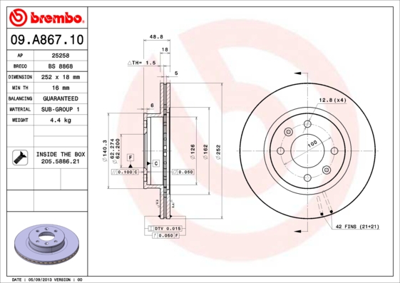 Remschijven Brembo 09.A867.10