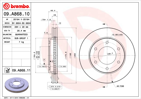 Remschijven Brembo 09.A868.10