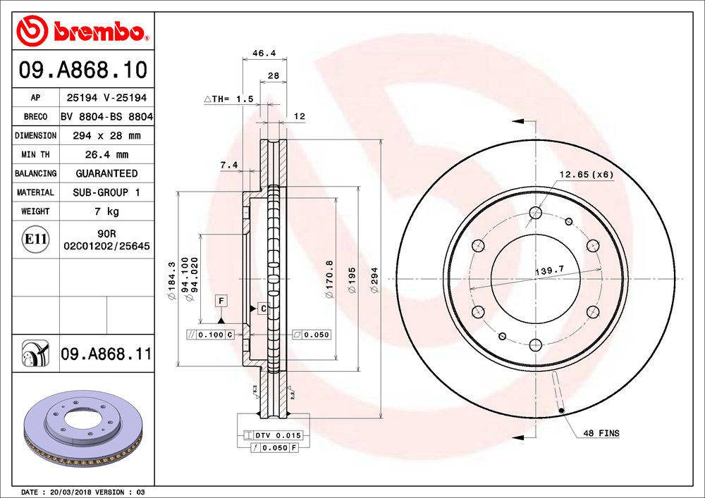 Remschijven Brembo 09.A868.11