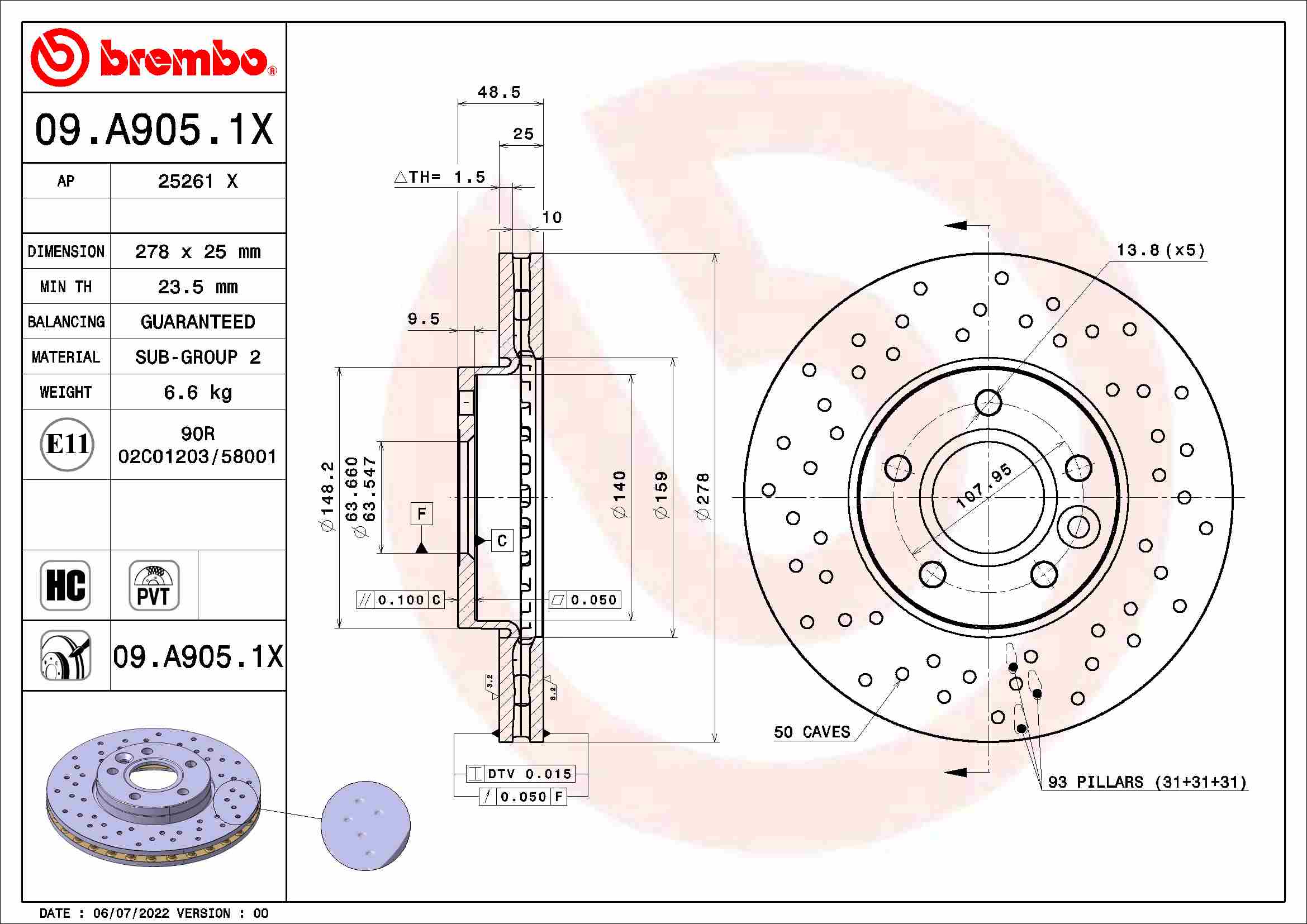 Remschijven Brembo 09.A905.1X