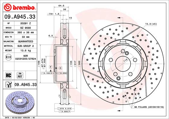 Remschijven Brembo 09.A945.33