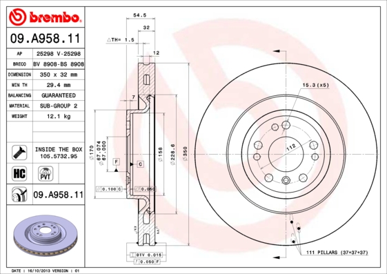 Remschijven Brembo 09.A958.11