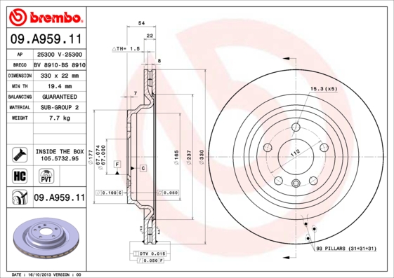 Remschijven Brembo 09.A959.11