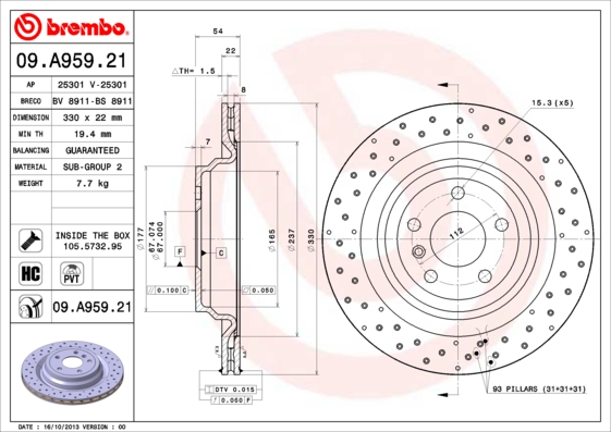 Remschijven Brembo 09.A959.21