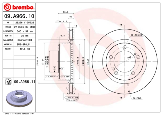 Remschijven Brembo 09.A966.11