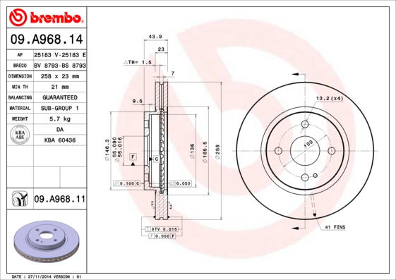 Remschijven Brembo 09.A968.11