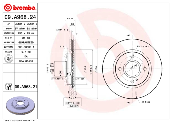 Remschijven Brembo 09.A968.24