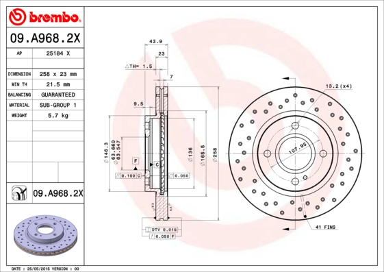 Remschijven Brembo 09.A968.2X