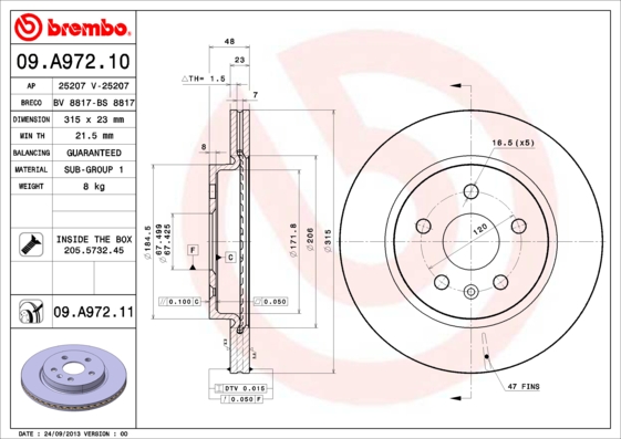 Remschijven Brembo 09.A972.11