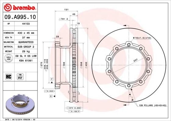 Remschijven Brembo 09.A995.10