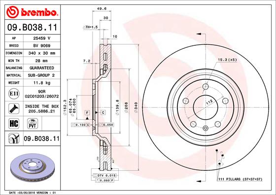 Remschijven Brembo 09.B038.11