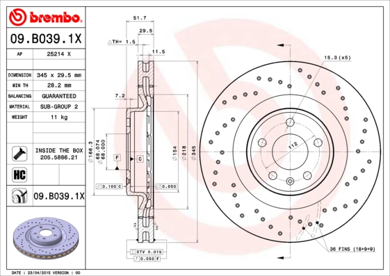 Remschijven Brembo 09.B039.1X