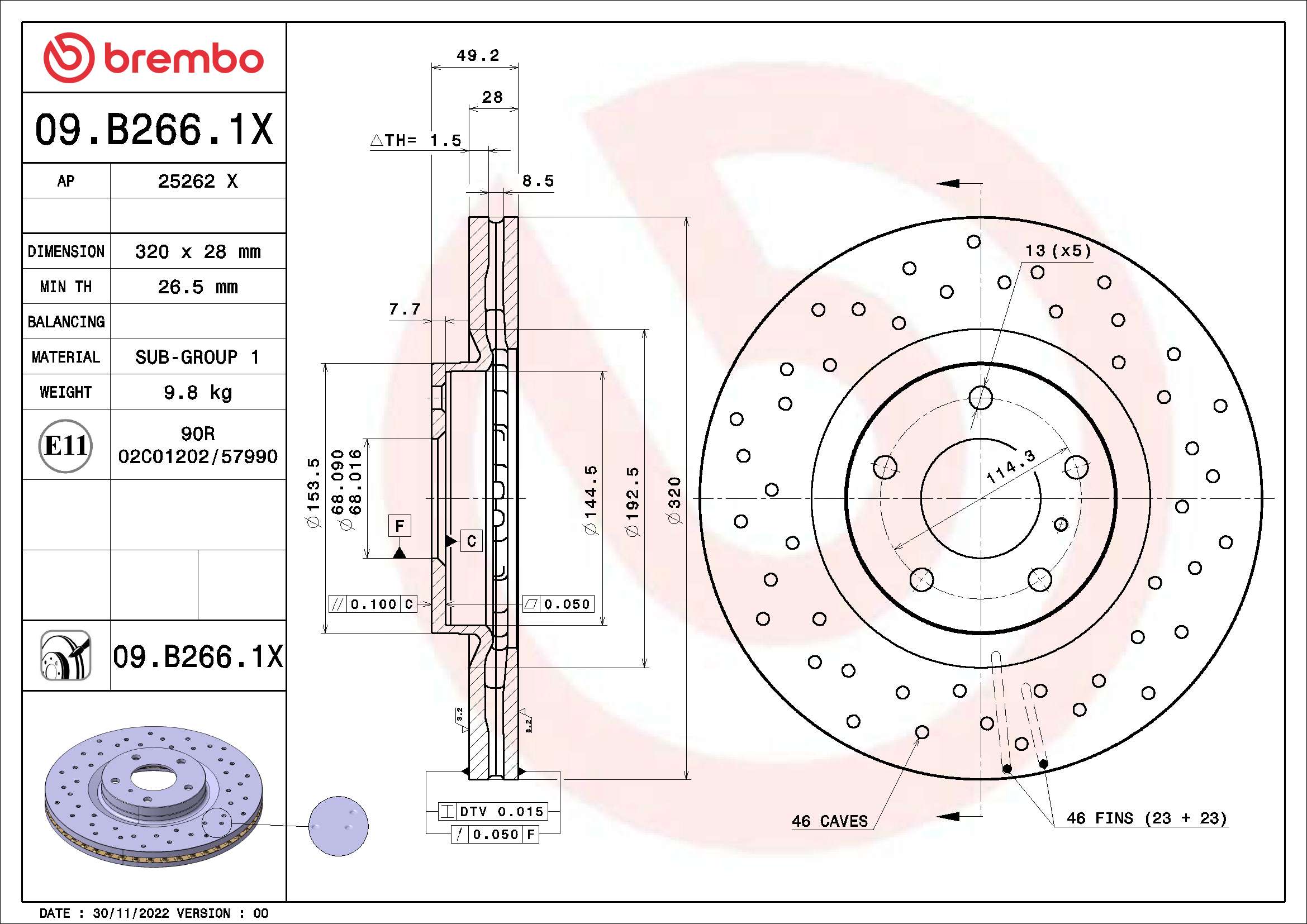 Remschijven Brembo 09.B266.1X