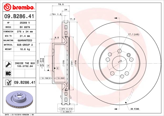 Remschijven Brembo 09.B286.41