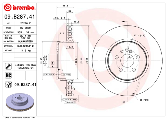 Remschijven Brembo 09.B287.41