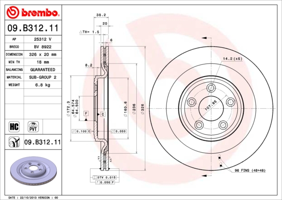 Remschijven Brembo 09.B312.11