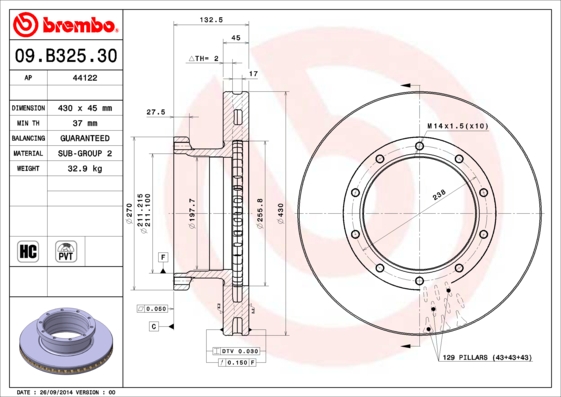 Remschijven Brembo 09.B325.30