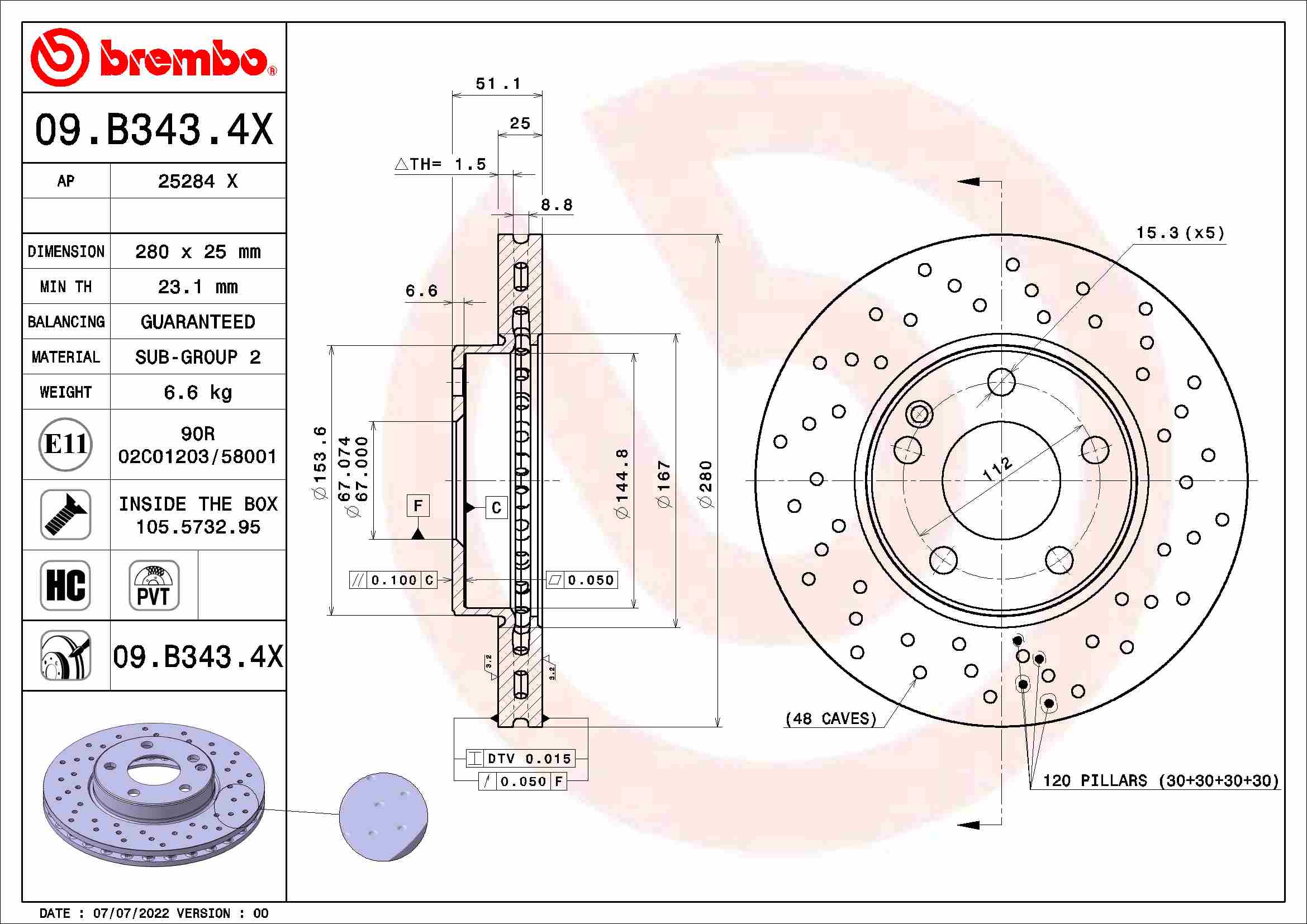 Remschijven Brembo 09.B343.4X