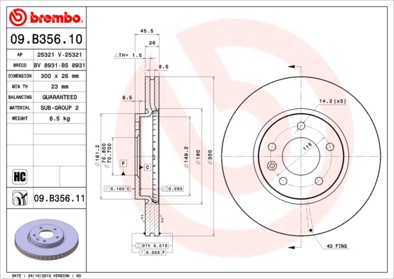 Remschijven Brembo 09.B356.11