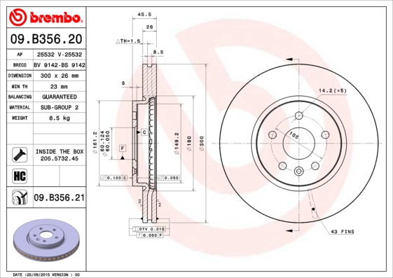 Remschijven Brembo 09.B356.21