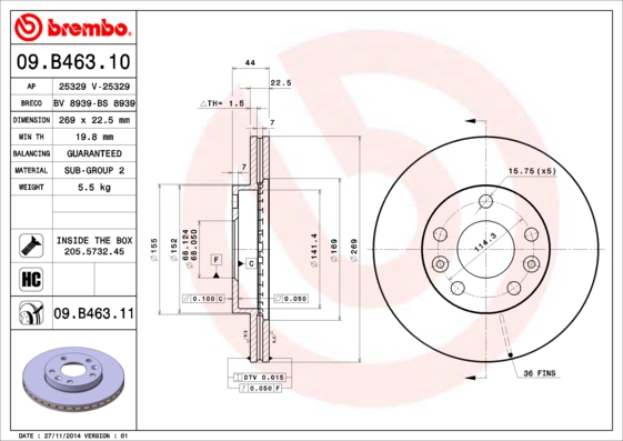 Remschijven Brembo 09.B463.11