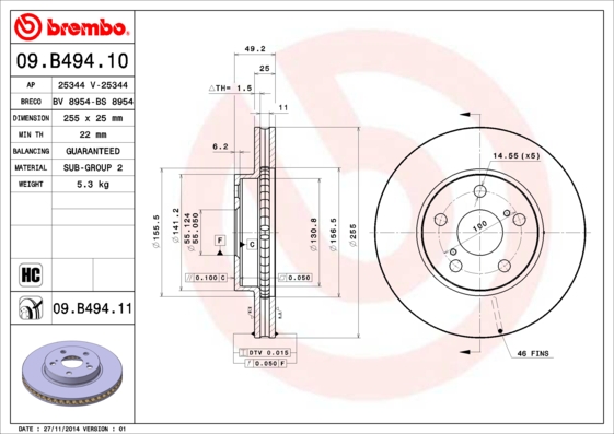 Remschijven Brembo 09.B494.11