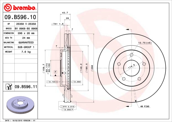 Remschijven Brembo 09.B596.11