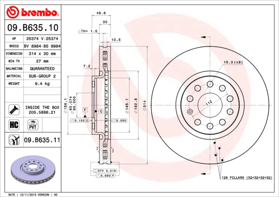 Remschijven Brembo 09.B635.11