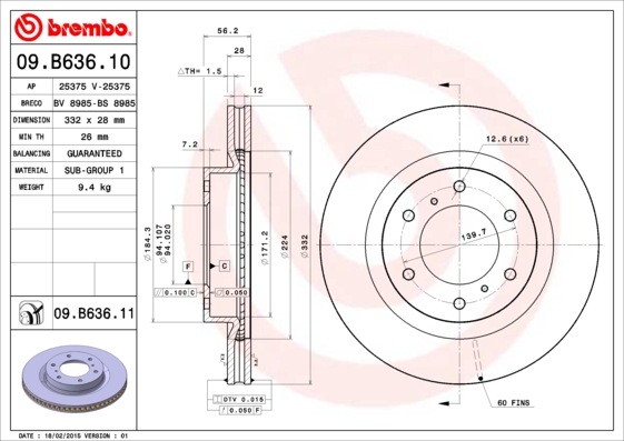 Remschijven Brembo 09.B636.11