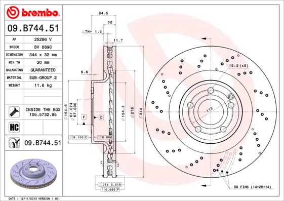 Remschijven Brembo 09.B744.51