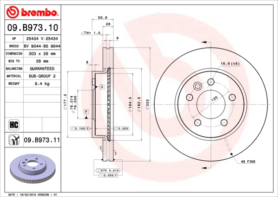 Remschijven Brembo 09.B973.11