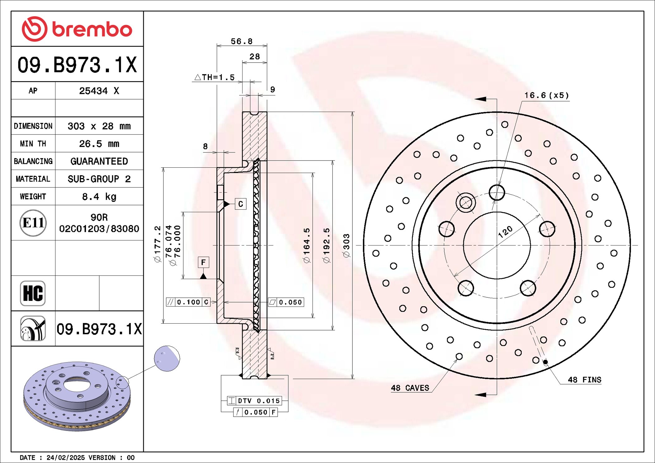 Remschijf Brembo 09.B973.1X