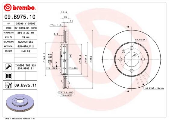 Remschijven Brembo 09.B975.11