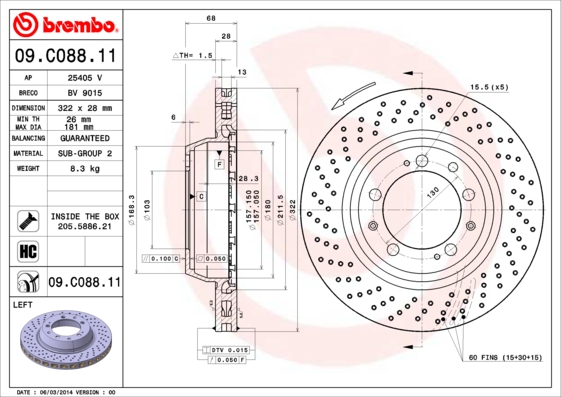 Remschijven Brembo 09.C088.11