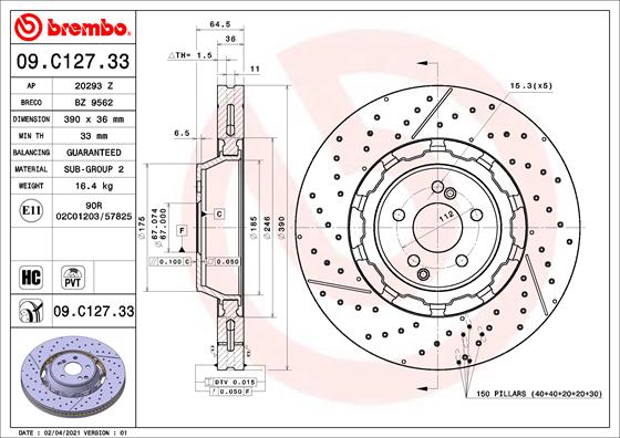 Remschijven Brembo 09.C127.33