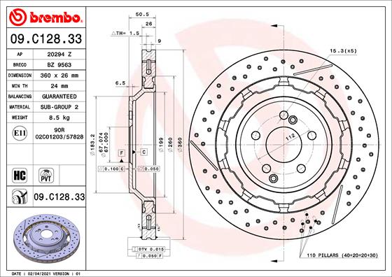 Remschijven Brembo 09.C128.33