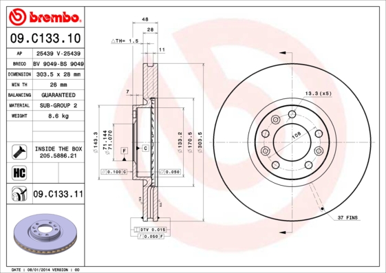 Remschijven Brembo 09.C133.11