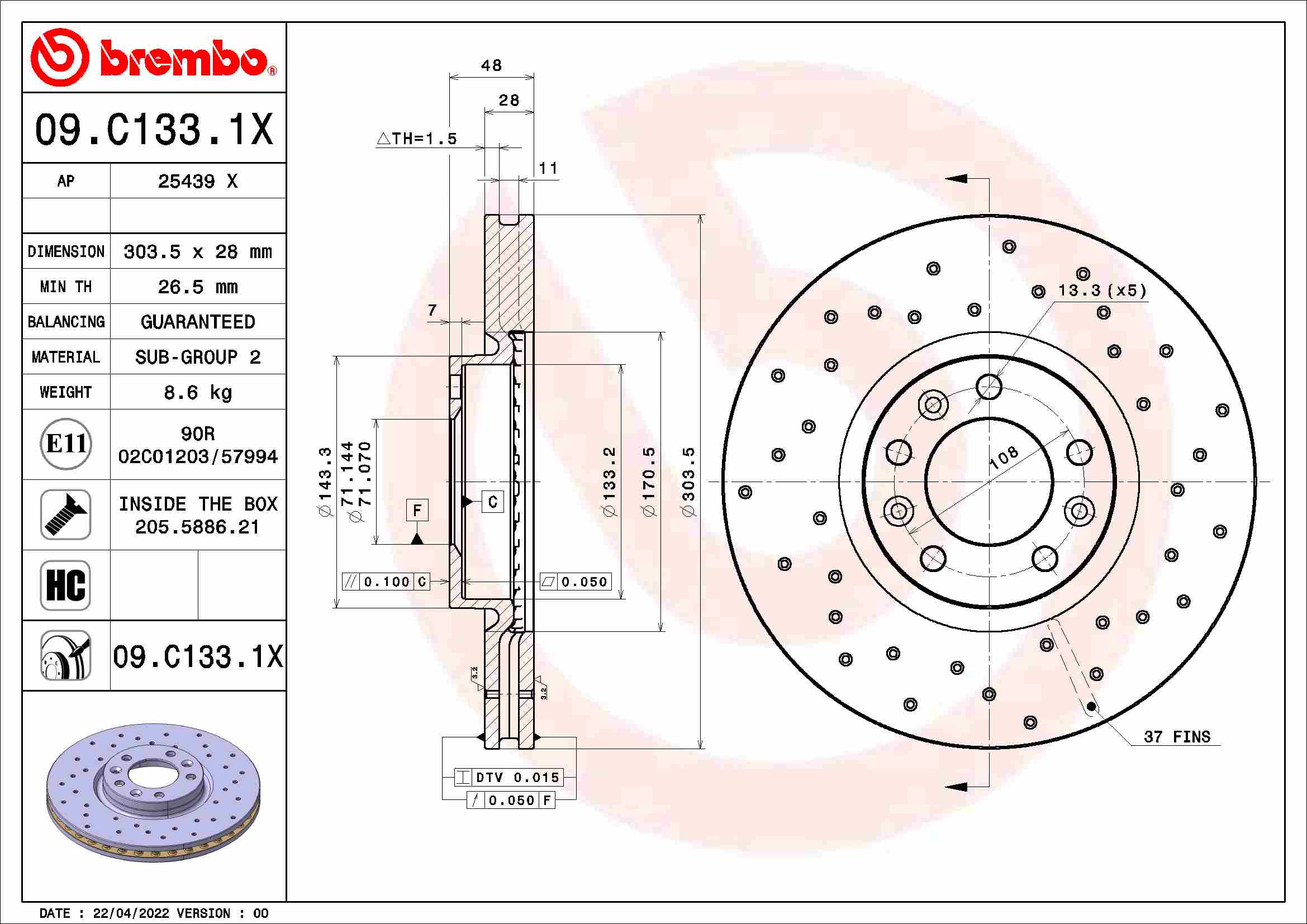 Remschijven Brembo 09.C133.1X