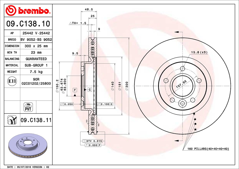 Remschijven Brembo 09.C138.11